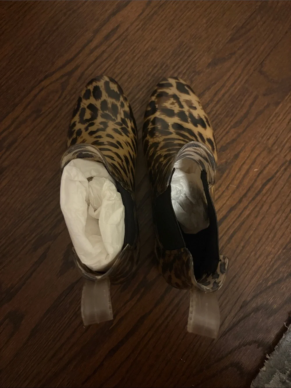 J. Crew Leopard-Print Chelsea Rain Booties in Tan and Black